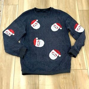 Cute Crew Neck Knit Top with Sequin Santas